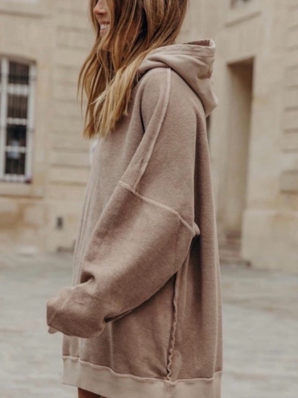 Daily Drills Reversible Oversized Hoodie Dress Tan Brown XS/S - Picture 2 of 4